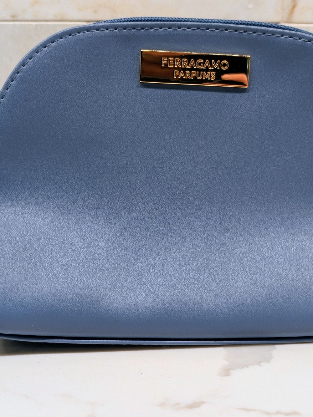 Salvatore Ferragamo Parfums Dusty Blue Leather Cosmetic Bag